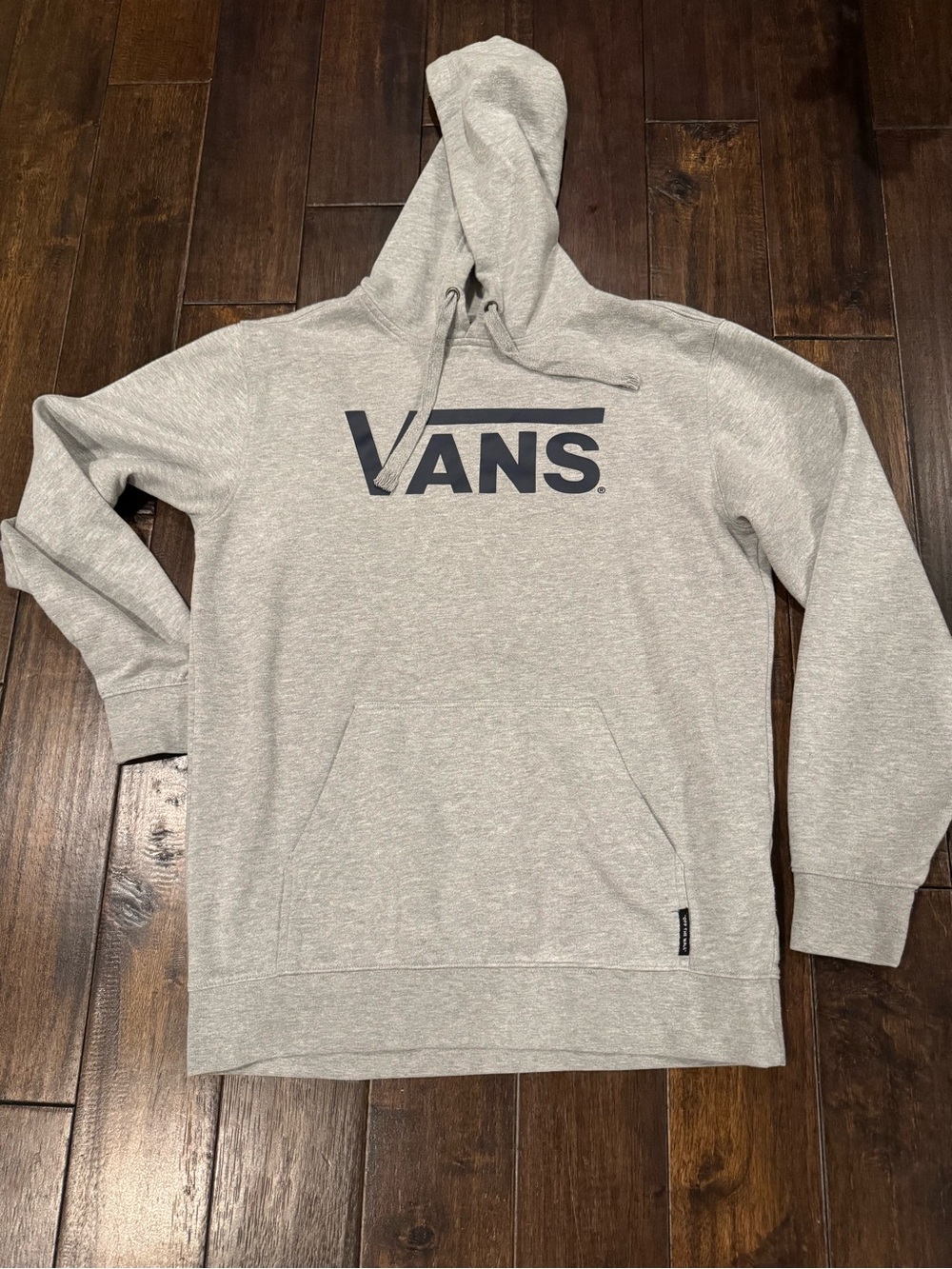 Adult Vans Pullover Fleece Hoodie w/ Logo Graphic Pockets – Gray – Small